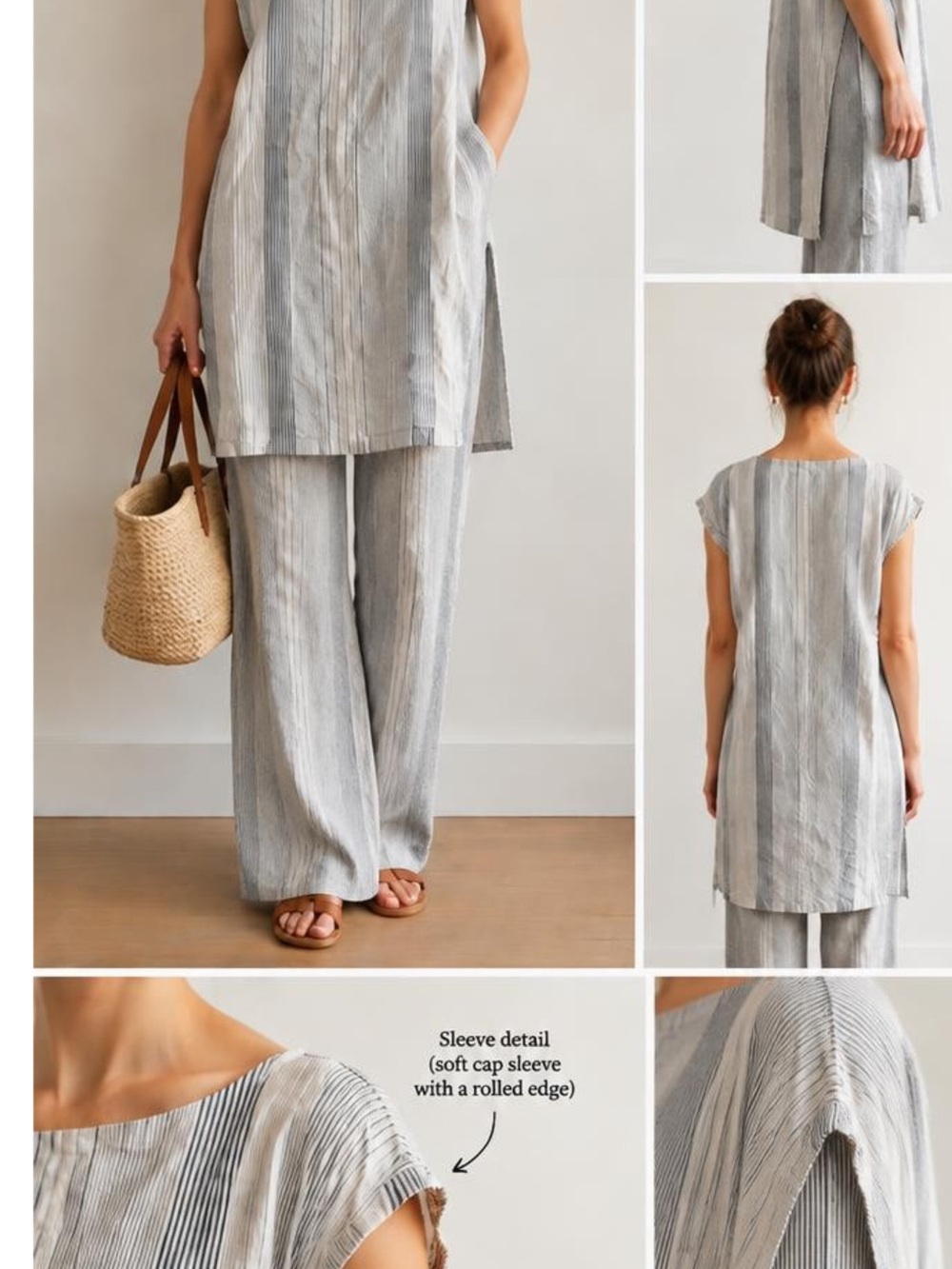 Eileen Fisher White Dress with Navy Vertical Stripes
